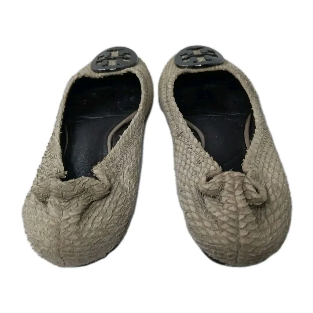 Tory Burch Reva Flats Shoes Women's Size 6.5 Gray Distress Leather  Python Print